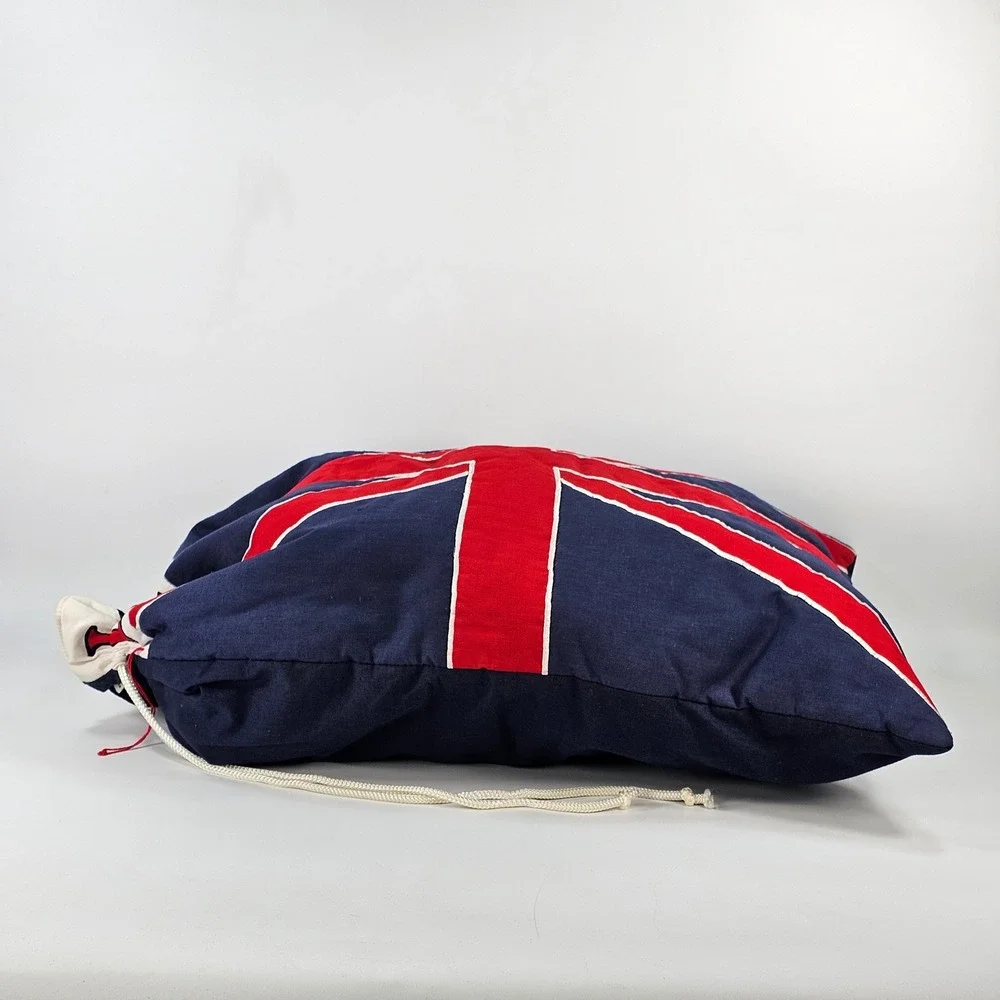 Harrods London Union Jack Drawstring Laundry Storage Bag Navy Blue Canvas